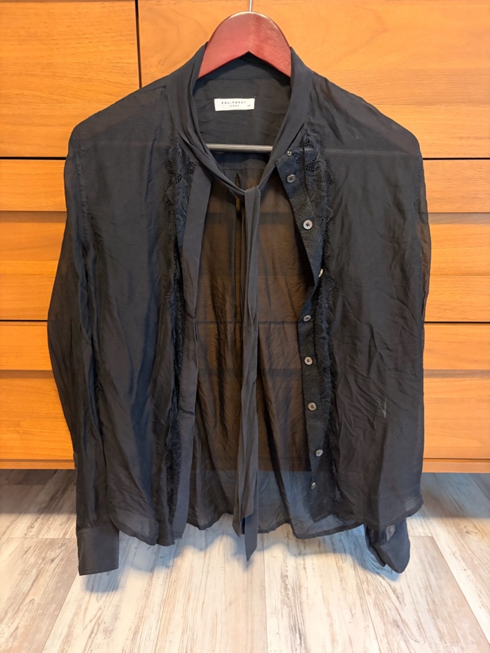 Equipment Black Sheer Tie-Neck Shirt Jacket